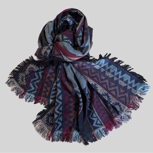 Jacquard Scarf Aztec-Inspired Geometric Patterned Fringe Scarf Tapestry Western